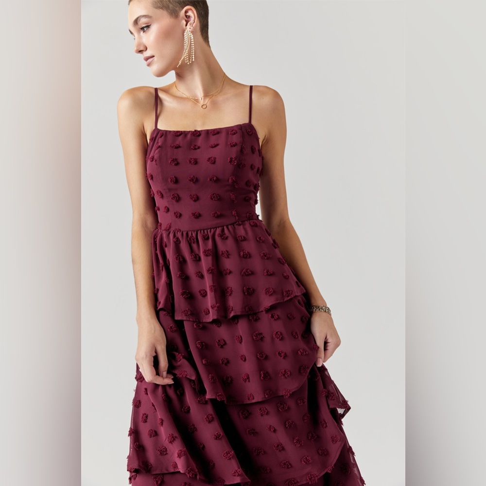 Francesca’s Tiered Clip Dot Midi Dress